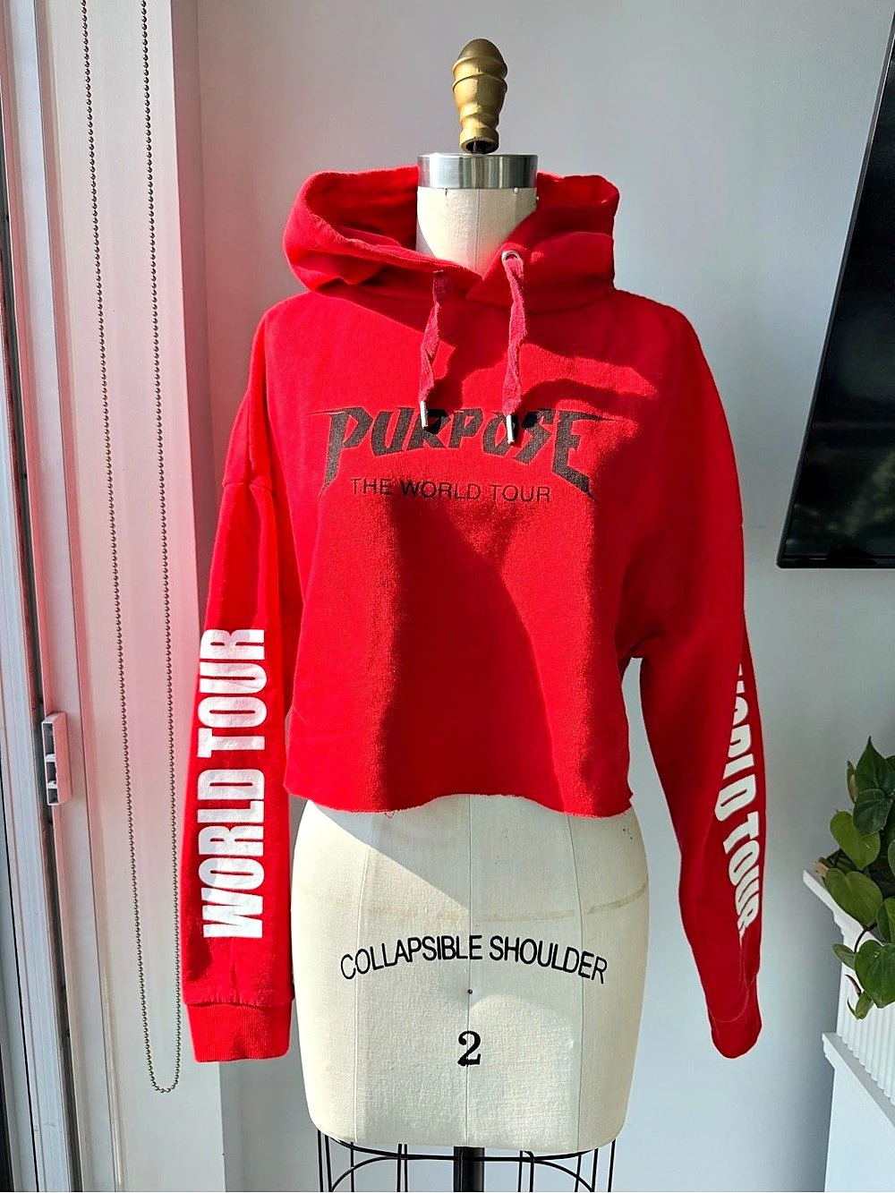 Justin Bieber World Tour Cropped Hoodie Red Size Medium